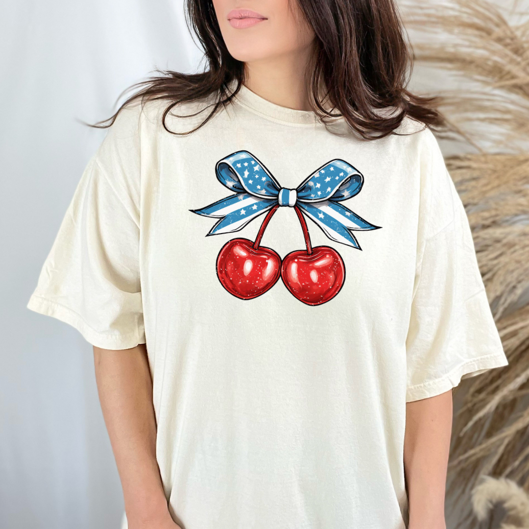 Coquette Cherries and Bow Tee